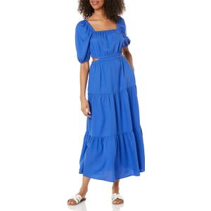 The Drop Women's Anaya Square Neck Cut-Out Tiered Maxi Dress (Dazzling Blue) Small
