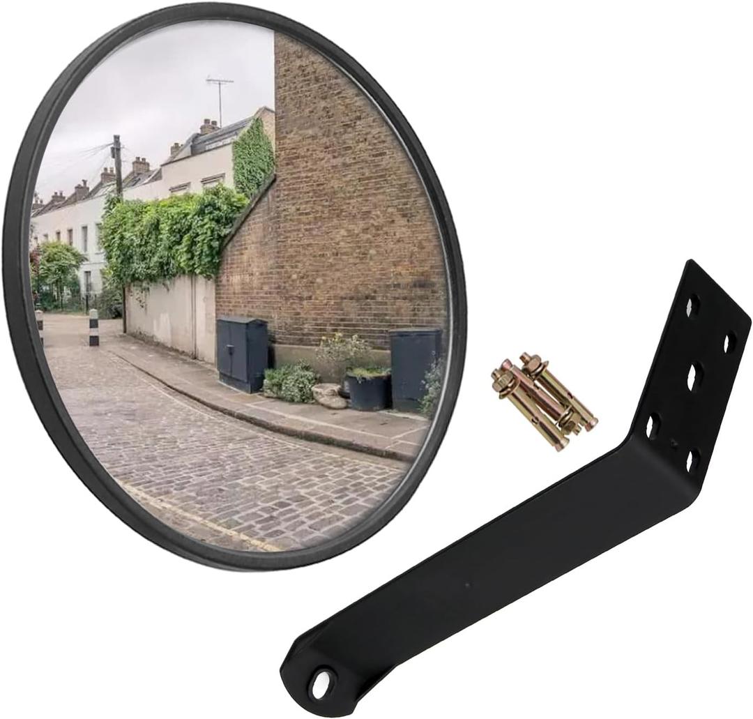 8 Inch Convex Mirror with Adjustable Wall Fixing Bracket, Driveway Security Mirror for Wide Angle View