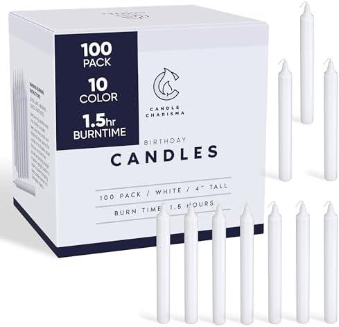 Candle Charisma 100 White Spell Candles - 4" Unscented Paraffin Chime Candles, Smokeless & Dripless, Colored Candles, 1.5 Hours Burn Time 0.4" Thick Taper Candles for Rituals, Witchcraft and Parties, 6 Pack