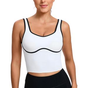 RUNNING GIRL Sports Bras for Women,Longline Workout Crop Tank Tops Padded with Built in Shelf Padded Sports Bra (XX-Large, White)