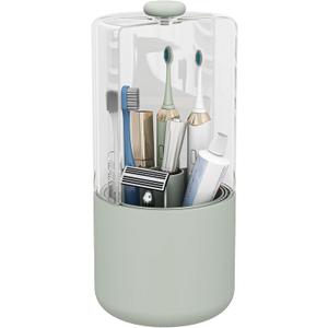 Toothbrush Holder with Cover 360 Rotating 4 Compartments Bathroom Toothpaste Electric Toothbrush Organizer, Light Green