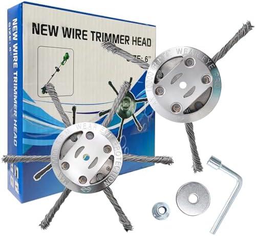 6 inch Steel Wire Brush Cutter Trimmer Head, Weed Wacker Attachments Heads,Wired Trimmer Head Replacement for Electric Battery Powered Cordless String Trimmer, Weed Eater