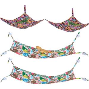 COMSUN 4 Pack Bearded Dragon Hammock with Suction Cup, Reptile Hammocks Lounger Suitable for Resting or Sleeping, Fabric Reptile Hammock for Lizards, Chameleon and Gecko (Rectangle and Triangle) (Black and Green)