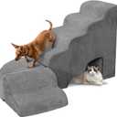 Dog Stairs for High Bed - LitaiL Stairs to Get on Bed, 30 inches Pet Steps for Small Dogs, 6 Tier Pet Ramp for Medium Large Dogs, Adjustable Foam Dog Steps for Bedside