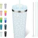 BJPKPK 22 Oz Tumbler Travel Coffee Mug Insulated Tumblers Cups,Light Blue Leopard