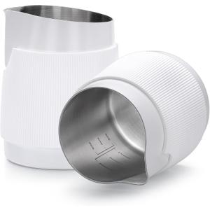 Normcore Handleless Milk Pitcher with Round Spout - Espresso Steaming Pitcher - 18/8 Stainless Steel Milk Frothing Jug - Premium Barista Tools - Non-stick coating White - 15.2 oz (450 ml)