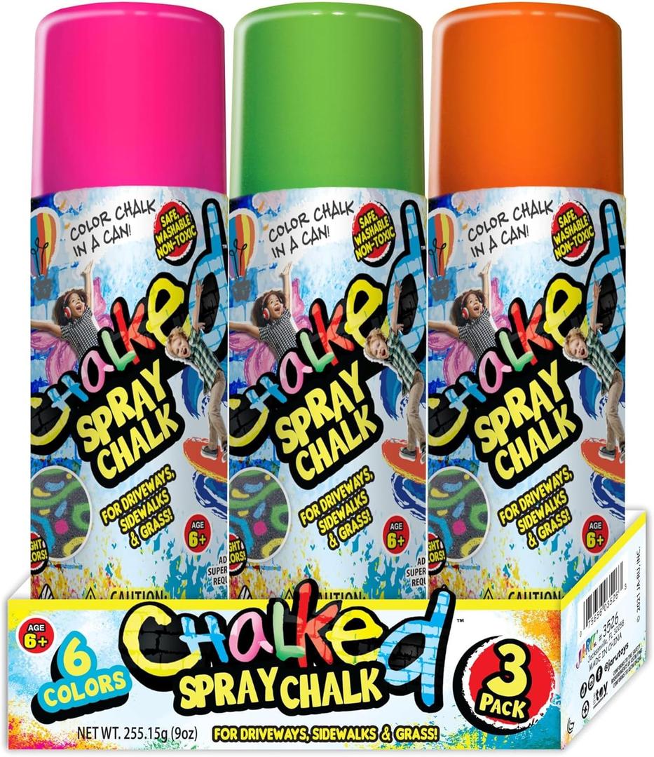 JA-RU Sidewalk Chalk Spray (3 Cans Assorted) Kids Driveway, Yard Liquid Colored Chalk. Field Marking Line Spray Temporary Markers. Washable Outdoor Art Set.