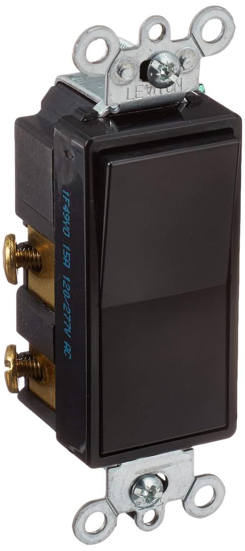 Leviton 15 Amp, 120/277 Volt, Decora Rocker 4-Way AC Quiet Switch, Residential Grade, Grounding, 5604-2E, Black