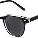 FEISEDY Round Reading Sunglasses for Men and Women Stylish Glasses with Readers, Black, 2.0x