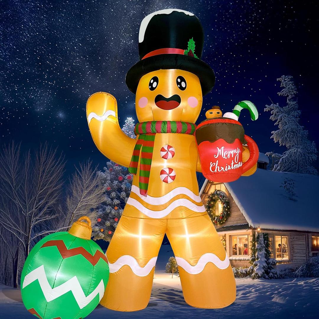 OurWarm 14FT Christmas Inflatable Outdoor Decoration, Gingerbread Man Christmas Inflatables Christmas Blow Ups with LED Lights, Gingerbread Inflatable Christmas Decorations Outdoor for Lawn Yard Decor