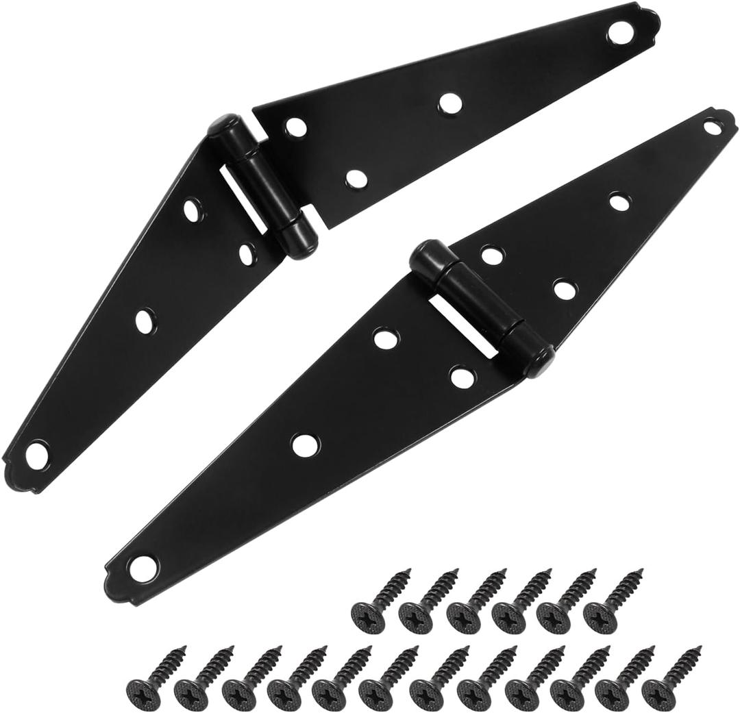 Hordion 2Pcs Strap Hinge Shed Door Hinges, 6 Inch Heavy Duty Gate Hinges Black Tee Hinge with Screws for Fence Wood Gate Cabinet Door
