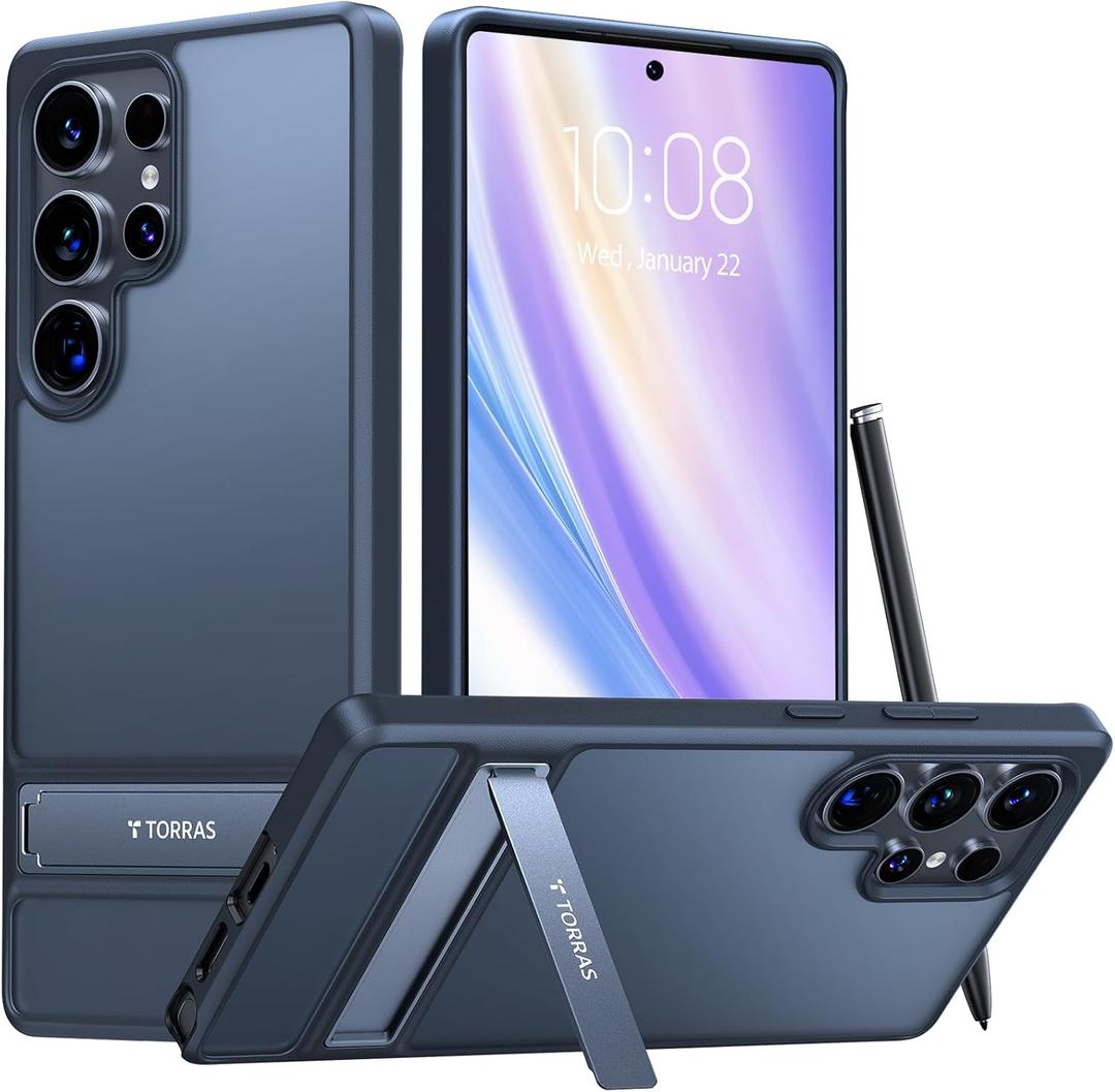 TORRAS for Samsung Galaxy S25 Ultra Case, 12FT Military-Grade Drop Protection Built-in Slim Kickstand Matte Shockproof Cover for S25 Ultra Case, Sleek Grip Finish, Frosted Black