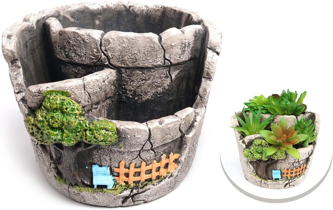 Succulent Plant pots, 5.3" Succulent Plant Cactus Creative pots, Home, Office and Garden pots Decoration, Exquisite Valentine's Day, Christmas, Birthday Gifts (Small Tree Fence - White)