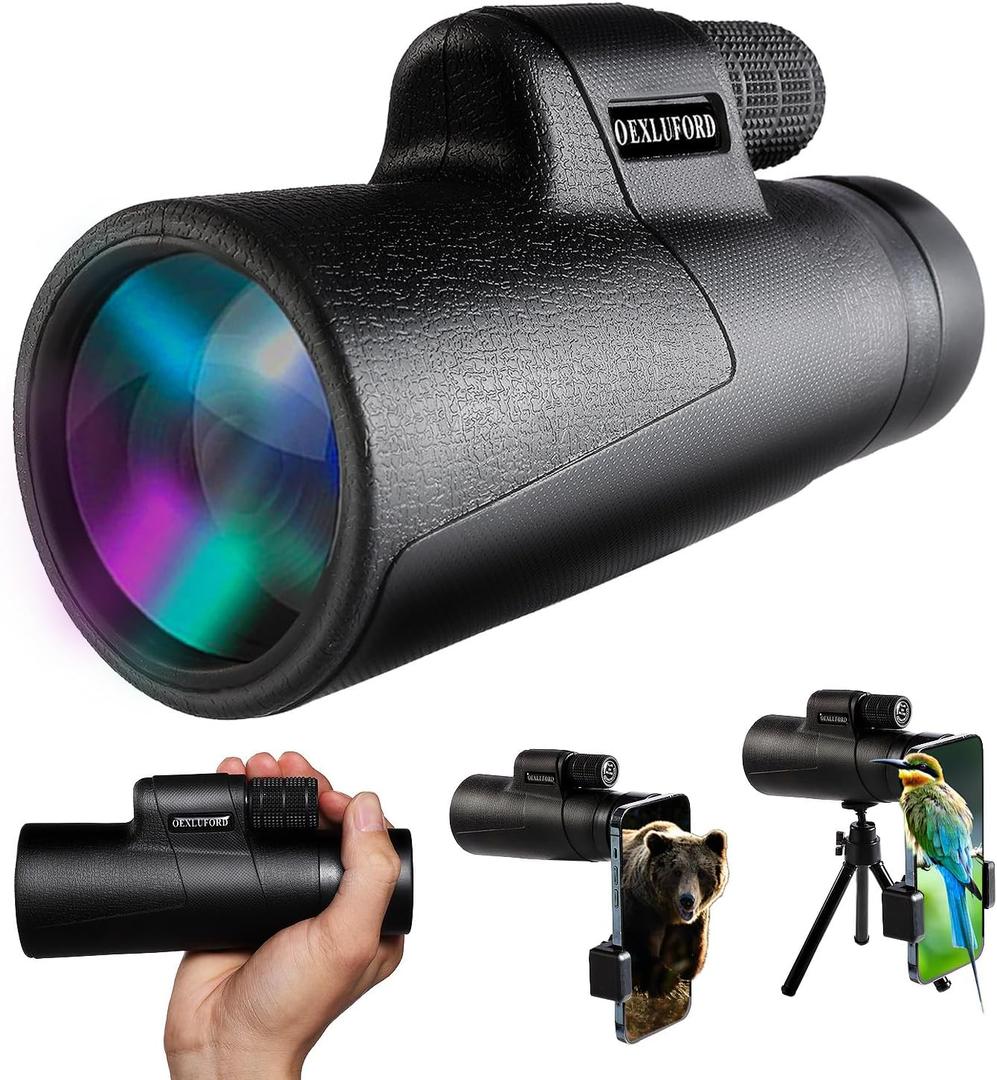 80X100 Monocular for Adults - Monocular Telescope High Definition with Smartphone Holder & Tripod, High Power Monoculars for Adults Watching Hunting Camping Hiking Travling with Zoom Focus