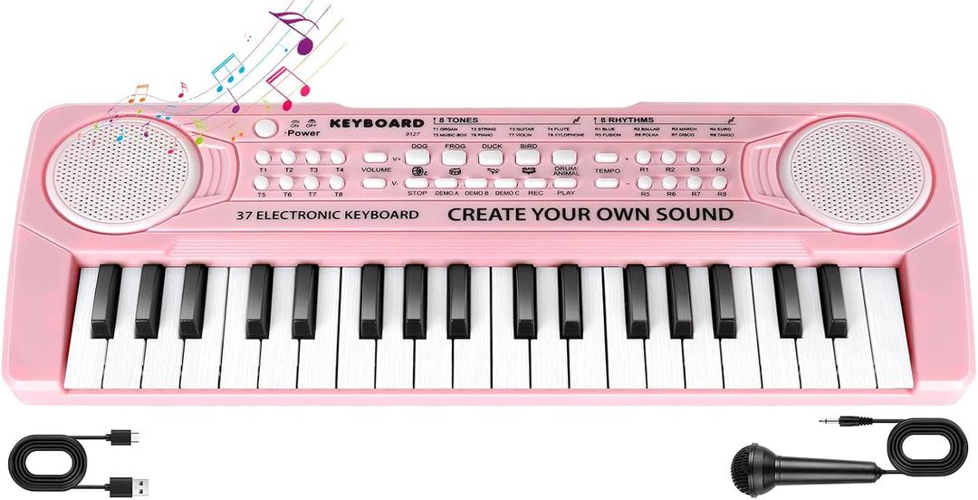 Kids Toddler Toy Piano Keyboard, 37 Key Pink Pianos for Kid Music Toys Instruments with Microphone for 3-8 Year Old Girl Boy Birthday/Christmas Day Gift