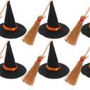 IMIKEYA Mini Witch Hat Broom: 12PCS Miniature Small Witch Hats Crafts Halloween Witch Hats and Brooms for Halloween Doll House Wine Bottle Party Decor Bar Home Table Decoration