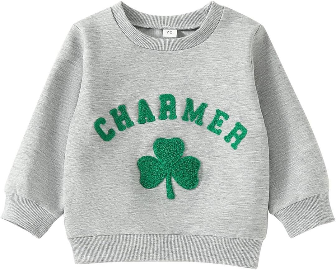 FIOMVA Toddler Baby Girl Boy Easter Outfits 0 3 6 9 12 18 24Months 2t-3t  Bunny Sweatshirt Sweater Top Shirt Clothes (St. Patrick's Day Charm Green)