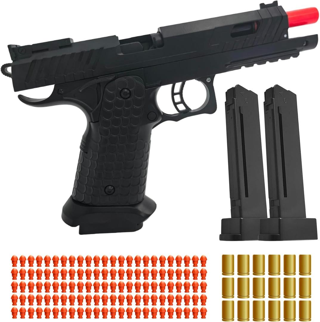 Soft Bullet Toy Gun with Shell Ejecting,Fidget Toy Gun with 120 Soft Bullets, 18 Shells and 2 Magazines