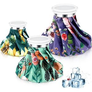 Nuanchu 3 Pieces Ice Bags for Injuries Reusable Ice Pack Hot Cold Water Bag 6, 9, 10 Inches Hot Cold Therapy and Pain Relief Pain Screw Top for Sports Knee Head Leg(Flower Style)
