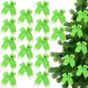 Amyhill 24 Pcs Lime Green Bows Christmas Tree Decoration Christmas Tree Topper Lime Green Plush Faux Fur Bows Ornaments for Winter Xmas Hanging Decor Holiday Party Decoration