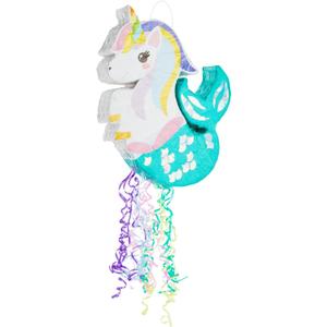 BLUE PANDA Unicorn Mermaid Pinata - Pull String Pinata for Girls Under the Sea Party Decorations, Rainbow Birthday (Small, 16.5x13x3 In)
