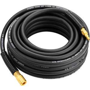 3/8" Hybrid Air Hose, 50Ft Air Compressor Hose,Heavy Duty, Lightweight, Kink Resistant, All-Weather Flexibility with 1/4-Inch Industrial Quick Coupler Fittings, Bend Restrictors, 300 PSI, Black