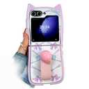 GO-VOLMON Kawaii Woman Case for Samsung Galaxy Z Flip 6 Cat Ears Design, Cute Cartoon Case for Galaxy Z Flip 6 Kitty Shape Cover Soft TPU, Creative Funny Girly Case for Z Flip 6 -Blue