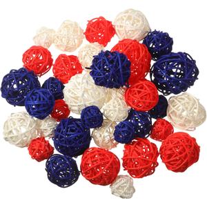Patelai 36 Pcs Wicker Rattan Balls Decorative Balls for Vase Centerpiece Bowls Orbs Filler for Home Decor,4 Sizes(Royal Blue, White, Red,2.4'',2'',1.6'',1.2'')