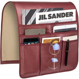 Teniux Remote Control Holder Faux Leather Armrest Organizer with 6 Pockets for recliner couch sofa, Armchair Caddy for Smart Phone, Book, Magazines, Ipad, Remotes (Rose Wine)