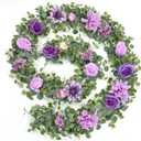 Waipfaru 8.85Ft Flower Garland, Eucalyptus Greenery Garland with Flowers, Rose Floral Vines for Wedding Table Runner Spring Summer Backdrop Decor (Purple)