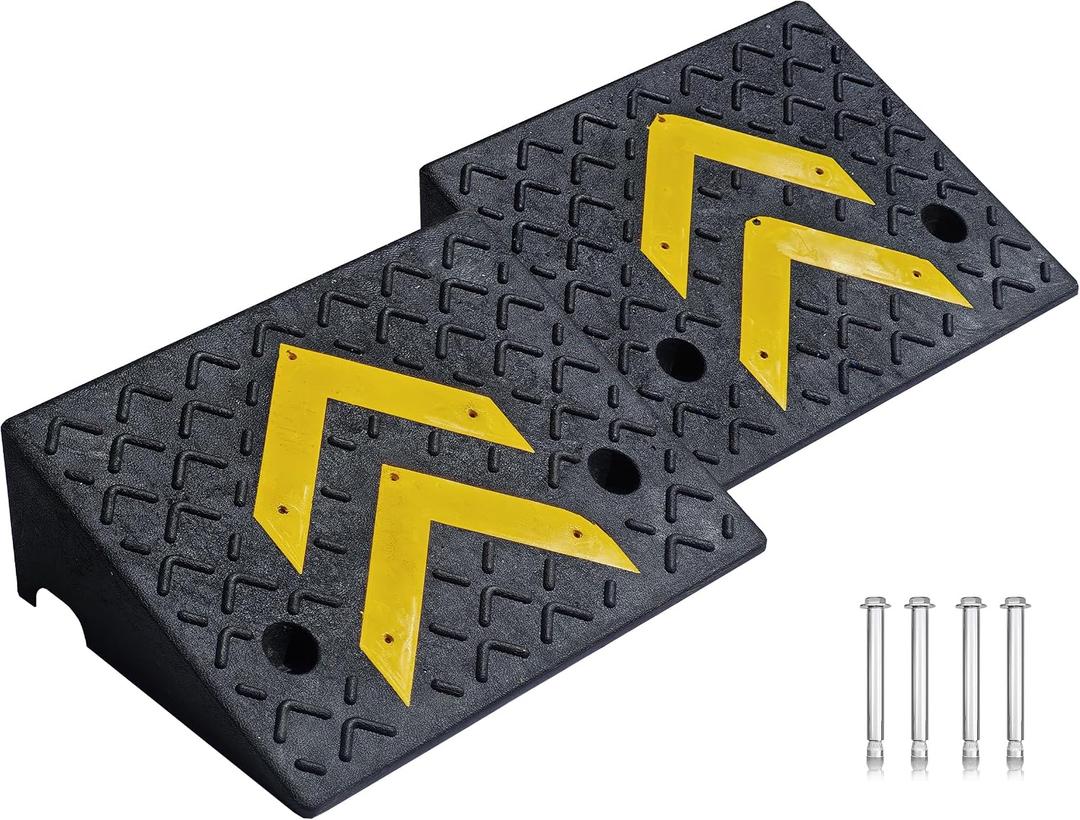 6" Rise Height Rubber Curb Ramp, 2 Pack Driveway Curb Ramps, Heavy-Duty 11000 lbs/5 T Capacity Threshold Ramps with Anti-Slip Texture for Cars, Motorcycles (not Suitable for wheelchairs)