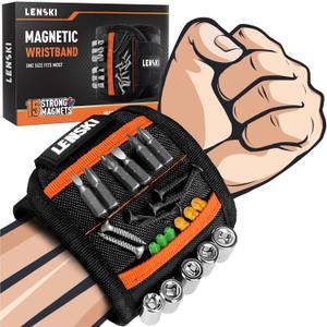 Lenski Magnetic Wristband for Tools, Magnetic Wristband Tools Gifts For Men Dad Husband, Wrist Magnetic Screw Holder With Strong Magnetic Holding Screws Tool (Black)