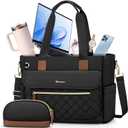 RAINSMORE Teacher Tote Bag 15.6 inch Laptop Bag for Women with Small Bag Work Bags Nurse Bag Professional Computer Briefcase (Black)