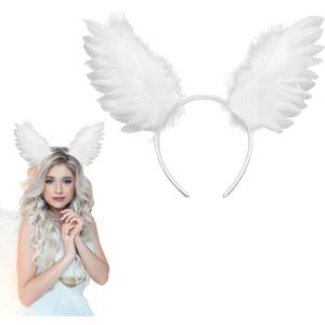 Angel Feather Wing Headband Halloween Cosplay Costume Accessories for Women Dress Up Party Headwear (White)