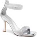 Coutgo Women's One Strap Heeled Sandals Square Open Toe Stiletto Heels Ankle Buckle Strap Summer Pump Shoes (6)