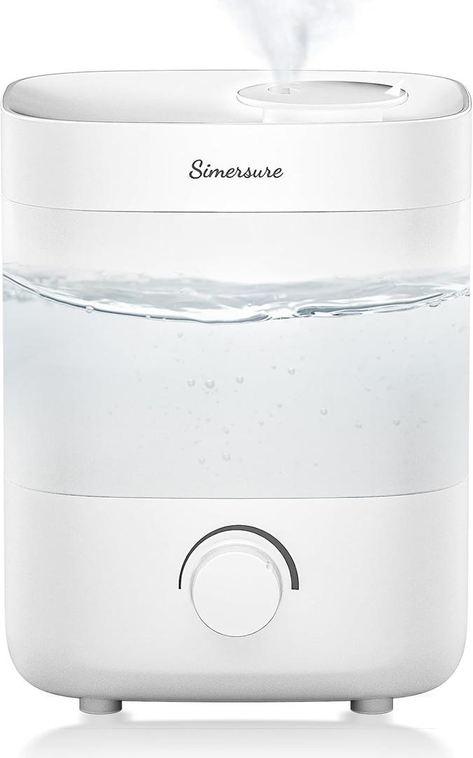 SimerSure Top Fill Humidifier, 2L Water Tank for Bedroom, 28H Long Lasting New White Air Humidifier for Large Room, Ultra Quiet 25dB Cool Mist for Baby, Plants, Office, Easy to Clean & Fill