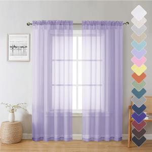 Lecloud 72 Inch Light Purple Sheer Curtains & Panels Set of 2, Airy & Breathable Solid Voile Lavender Curtain for Girls Bedroom, Gauzy Window French Door Living Room Drapes with Rod Pockets, 40W x 72L