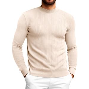 Runcati Mens Mock Turtleneck Sweater Slim Fit Casual Ribbed Knitted Pullover Fall Winter Basic Warm Sweaters (Beige, L)