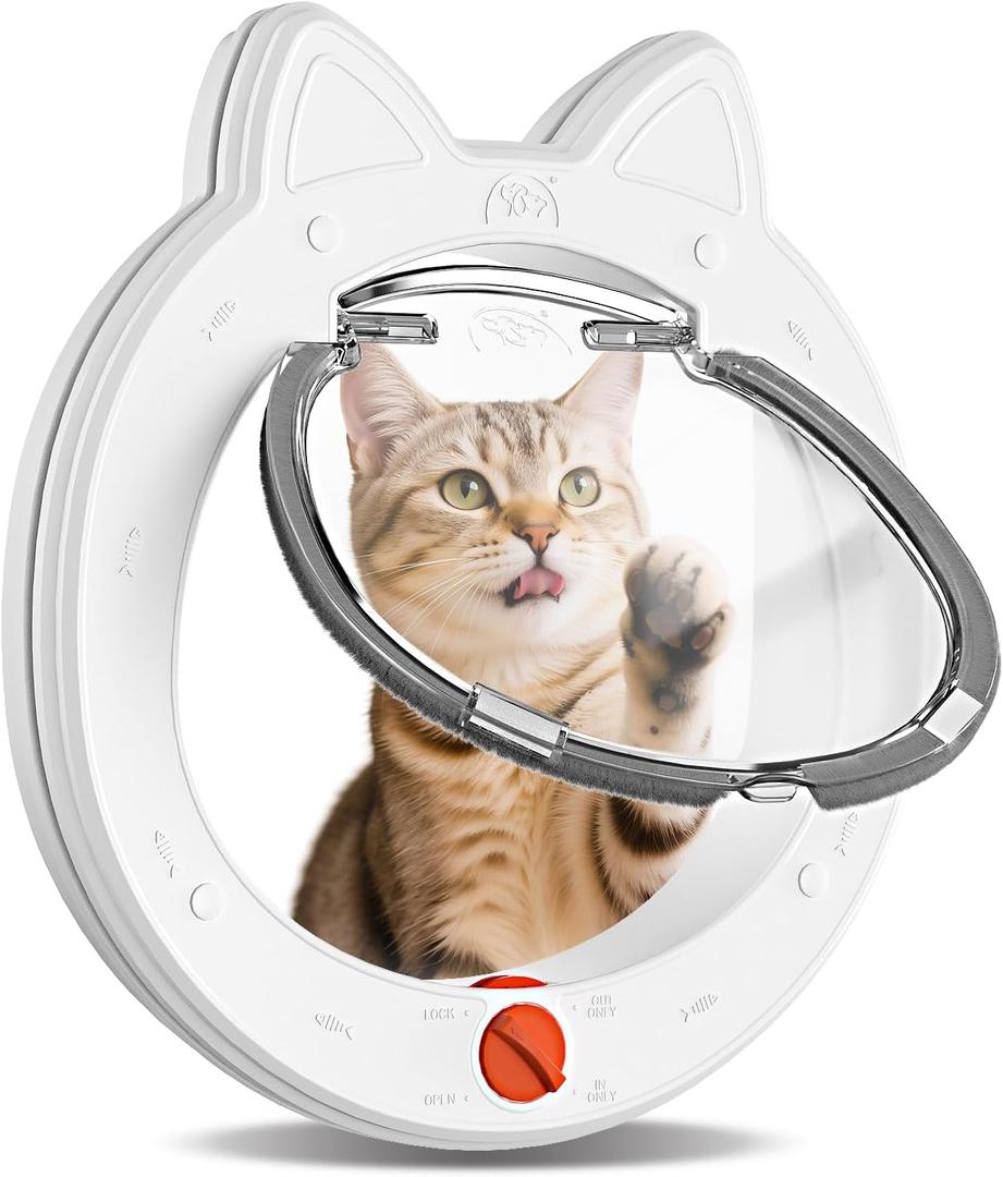 Cat Door with 4-Way Lock, Cat Door for Exterior Door with Magnetic Flap, Weatherproof Pet Door for Interior Door, White