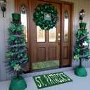 St. Patricks Day Door Mat - Happy St. Patricks & Tiny Shamrock Print Non Slip Low Profile Porch Patio Entrance Front Doormat for Irish Home Decor 17" x 30"