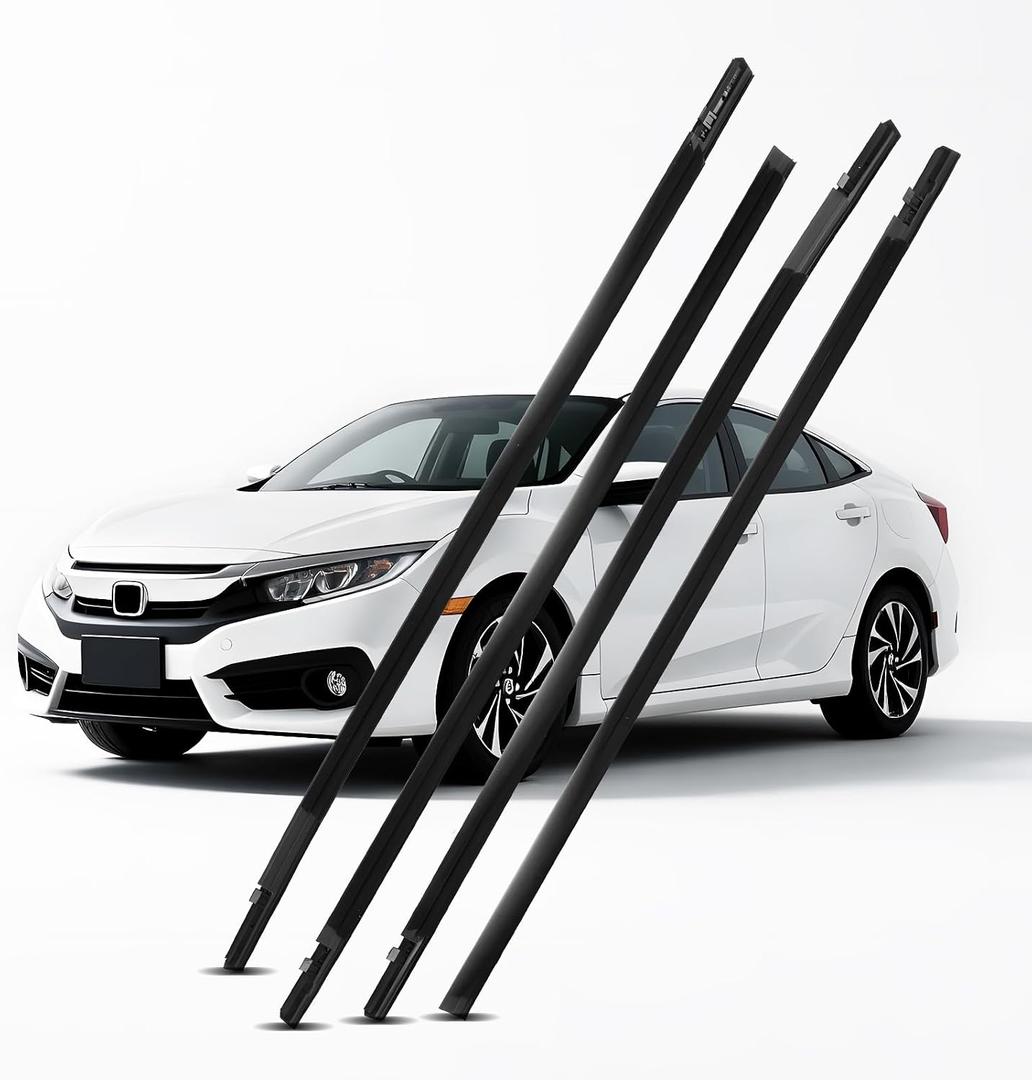 4Pcs Window Weather Stripping Moulding Weatherstrip Trim Seal Belt Compatible with Honda Civic 2016-2021 4 Door Sedan, Replace#72450-TEA-T01 72410-TEA-T01 72950-TEA-T01 72910-TEA-T01
