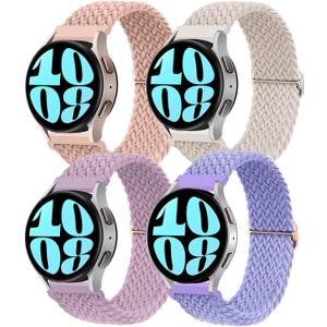 20mm Braided Elastic Bands for Samsung Galaxy Watch 7/FE/6/6 Classic 40mm 44mm 43mm 47mm 42mm 46mm Solo Loop Band, Adjustable Stretchy Nylon Fabric Sport Wristbands for Samsung Watch 7/6/5/4 (Pink/Starlight/Lilac/Lavender)