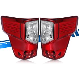 Tail Light Assembly Compatible with Nissan Titan 2017-2023 / Titan XD 2016-2023, Halogen Type Rear Lamp with Bulbs Replacement for 26555-EZ23D 26550-EZ23D, Red+Clear Lens, Left and Right Side (Pair)