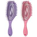 Curl Defining Brush, Vented Detangling Wet Hair Brush, Hollow Bouncing Comb for All Hair Types Wet & Dry Hair for Women & Men (Pink + Purple)