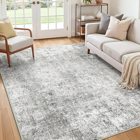 RELEANY Washable Area Rugs 5'x8' NonSlip Modern Abstract Soft for Living Room Entryway Bedroom Nursery, Print Pattern, Gray White Grey