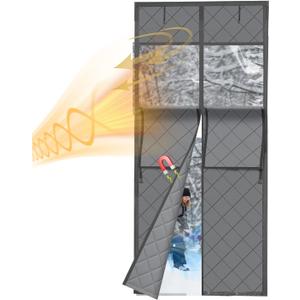 Magnetic Thermal Door Curtain with Removable Window Cover Fits 36"x82" Doors, Insulated Sound Insulation Prevent Cold Air Loss Cover Doors Draft Stopper for Winter Summer