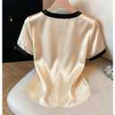 Verdusa Women's Old Money Satin Metal Button Down Blouse Short Sleeve Shirts Summer Tops Apricot Large (Beige, L)