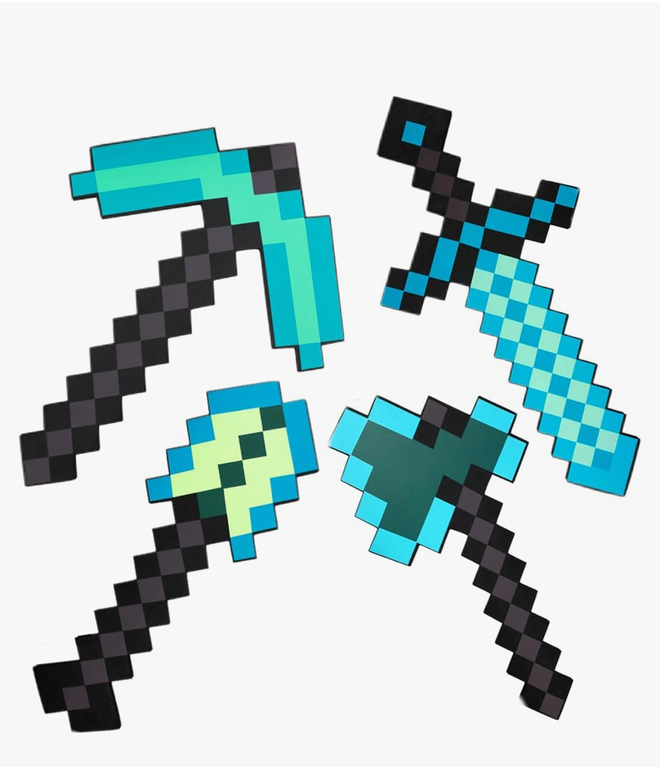 4 Pack Kids Game Role-Play Toy Weapon Set-Sword Axe Pickaxe and Shovel,Perfect Toy Weapons Gift for Halloween Christmas and Parties