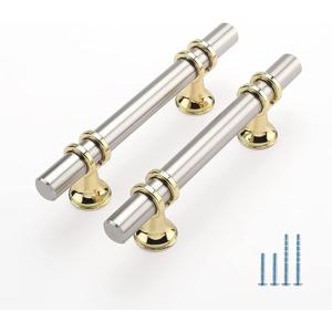 10 Pack Kitchen Cabinet Handles Brushed Nickel and Gold Cabinet Pulls 3 Inch Silver Gold Drawer Pulls for Dresser Bathroom Two Tone Kitchen Hardware,Zinc Alloy Base (Hole Center:3 inch(76mm))