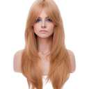 Rugelyss Long Wavy Strawberry Blonde Wigs for Women, Layered Synthetic Hair Wig with Bangs for Daily Party